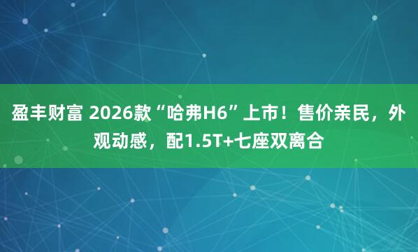 盈丰财富 2026款“哈弗H6”上市！售价亲民，外观动感，配1.5T+七座双离合
