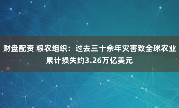 财盘配资 粮农组织:过去三十余年灾害致全球农业累计损失约3.26万亿美元
